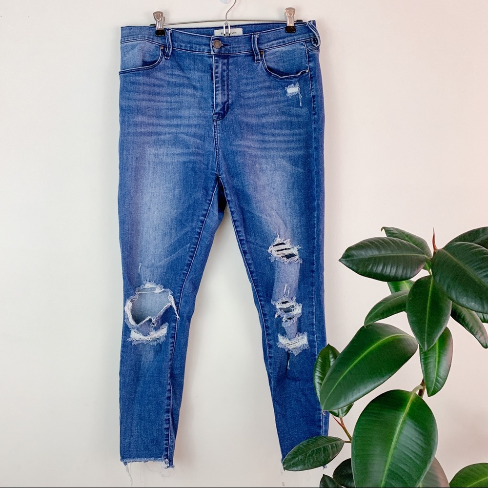 pacsun medium wash ripped high rise ankle jegging 30